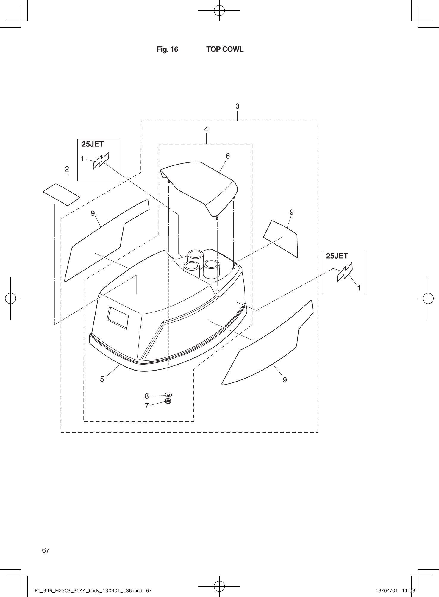 Tohatsu MX25H, M25H, M30H, MX30H, 25JET TOP COWL parts diagram
